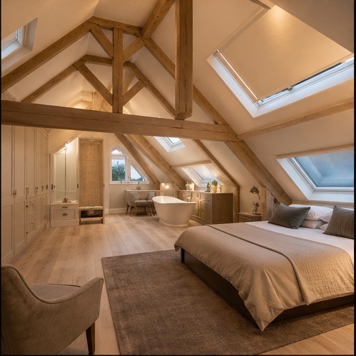 Warm roof loft conversion with exposed beams